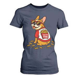 Frenchie Fries T Shirt For Women Funny French Bulldog Lover Gift TS12 Navy Print Your Wear