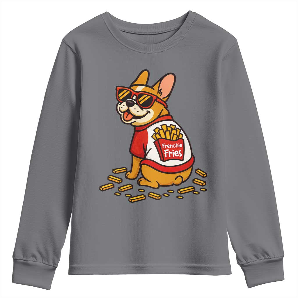 Frenchie Fries Youth Sweatshirt Funny French Bulldog Lover Gift TS12 Charcoal Print Your Wear