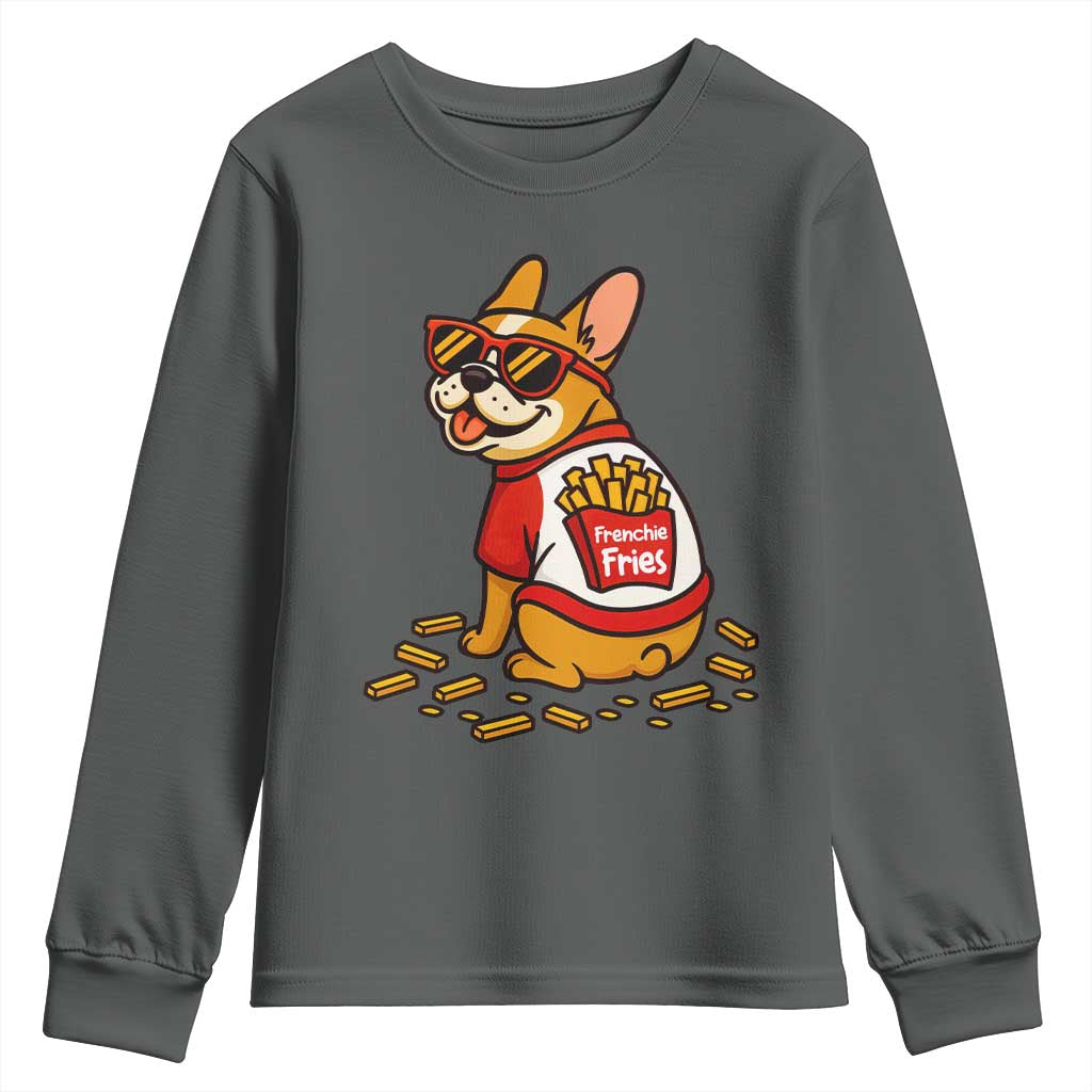 Frenchie Fries Youth Sweatshirt Funny French Bulldog Lover Gift TS12 Dark Heather Print Your Wear