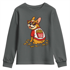 Frenchie Fries Youth Sweatshirt Funny French Bulldog Lover Gift TS12 Dark Heather Print Your Wear