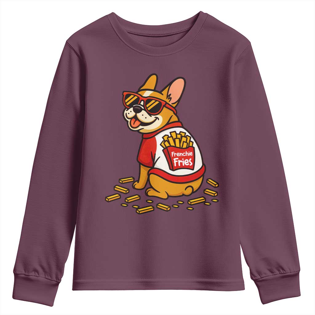 Frenchie Fries Youth Sweatshirt Funny French Bulldog Lover Gift TS12 Maroon Print Your Wear