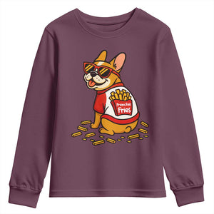 Frenchie Fries Youth Sweatshirt Funny French Bulldog Lover Gift TS12 Maroon Print Your Wear