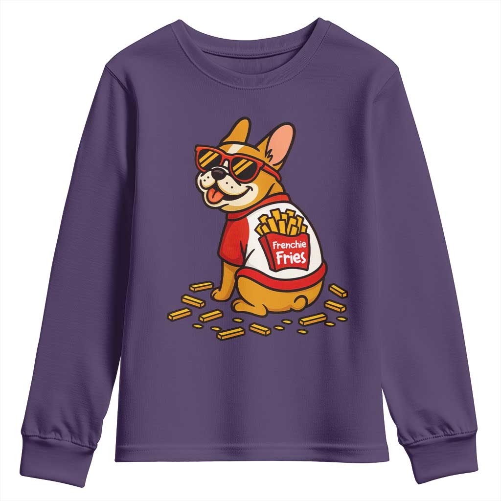 Frenchie Fries Youth Sweatshirt Funny French Bulldog Lover Gift TS12 Purple Print Your Wear