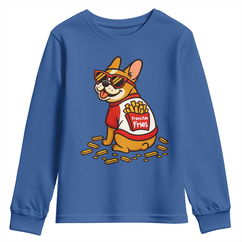 Frenchie Fries Youth Sweatshirt Funny French Bulldog Lover Gift TS12 Royal Blue Print Your Wear