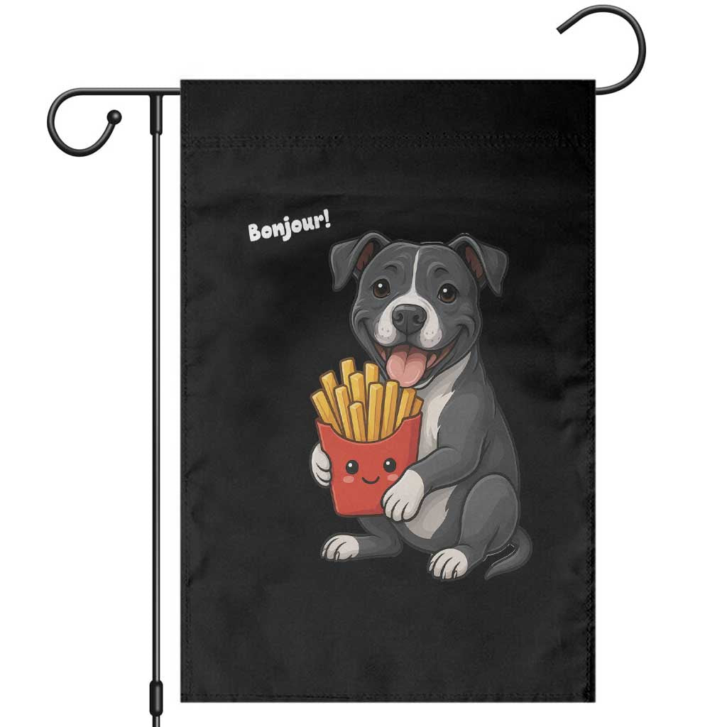 Funny Bonjour French Fries Garden Flag Pitbull Dog Gift TS12 Black Print Your Wear