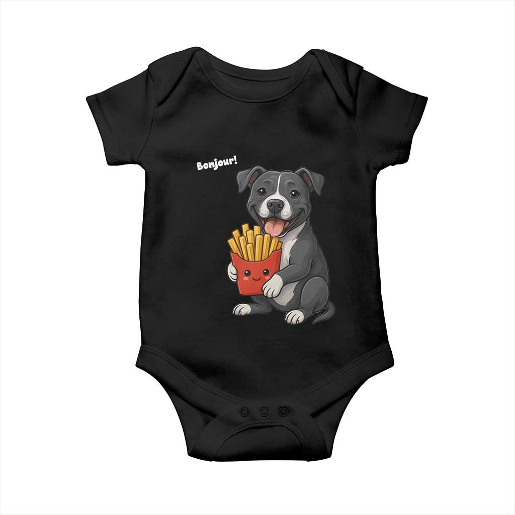 Funny Bonjour French Fries Baby Onesie Pitbull Dog Gift TS12 Black Print Your Wear