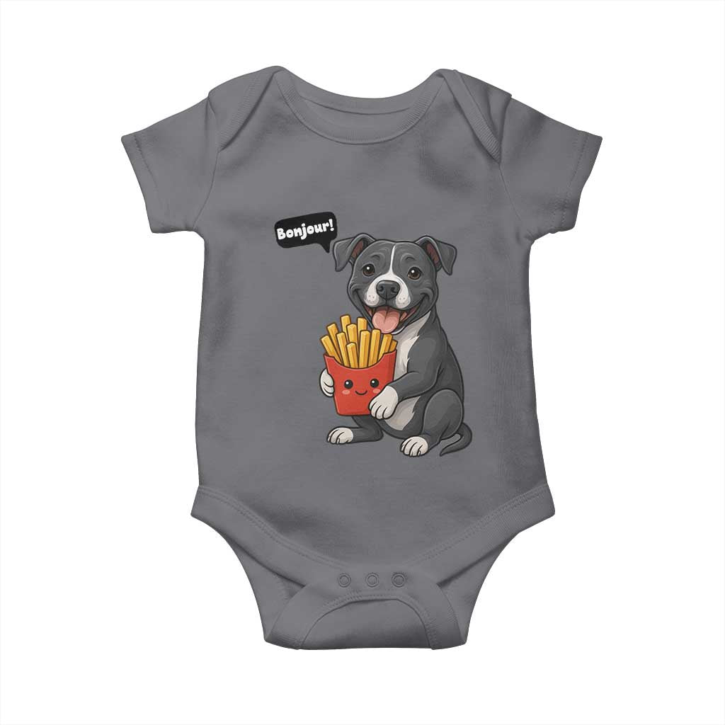 Funny Bonjour French Fries Baby Onesie Pitbull Dog Gift TS12 Charcoal Print Your Wear