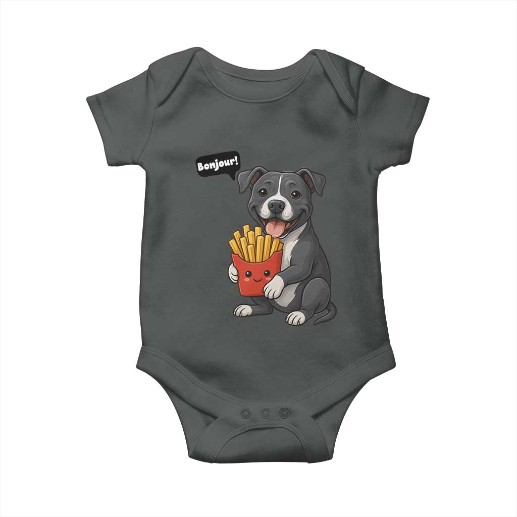 Funny Bonjour French Fries Baby Onesie Pitbull Dog Gift TS12 Dark Heather Print Your Wear