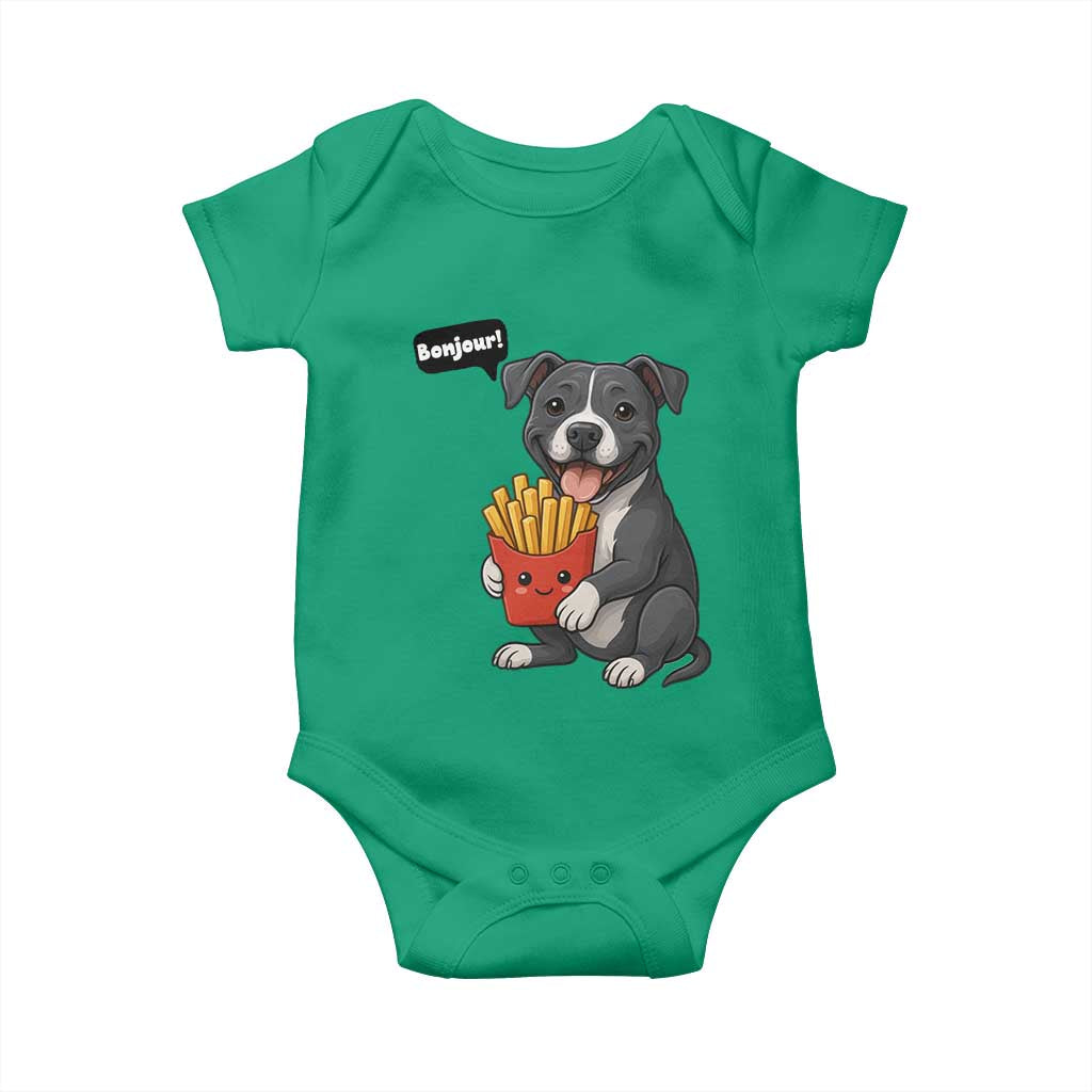 Funny Bonjour French Fries Baby Onesie Pitbull Dog Gift TS12 Irish Green Print Your Wear