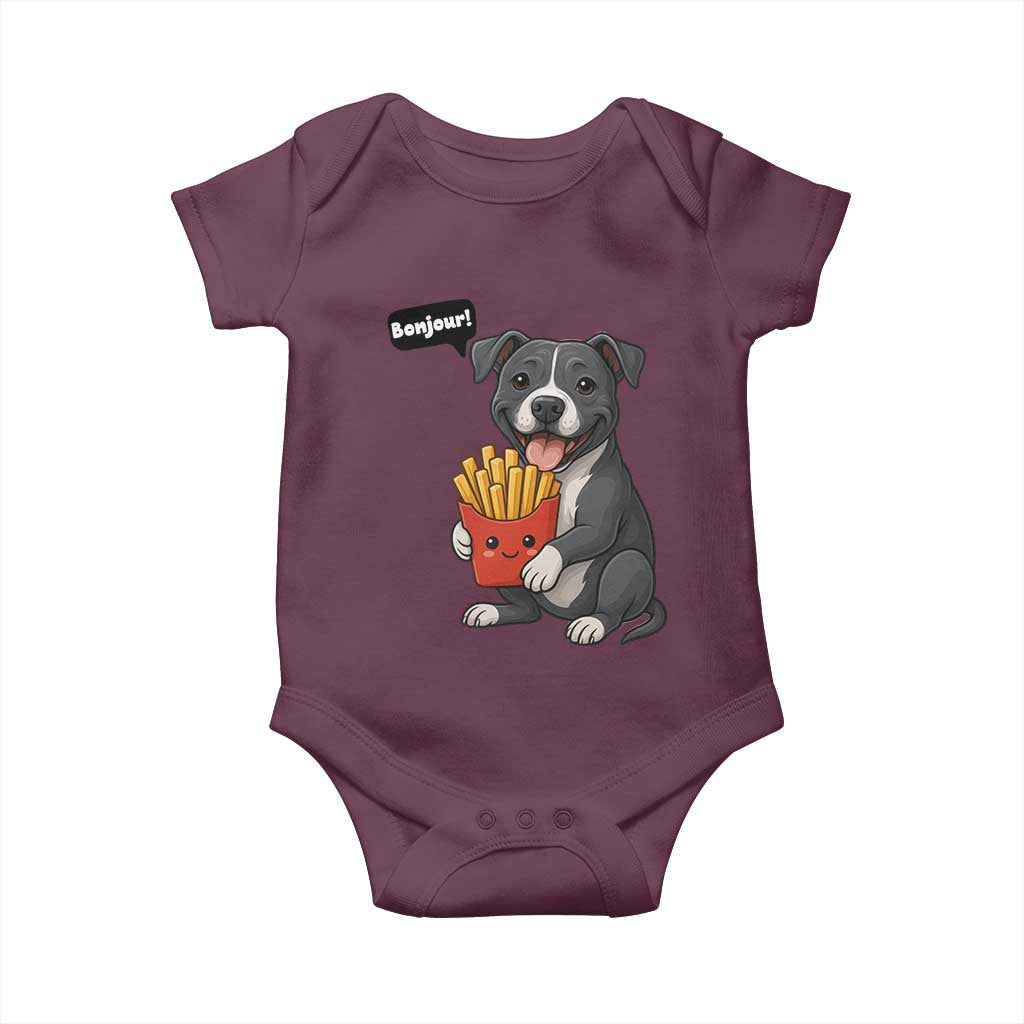 Funny Bonjour French Fries Baby Onesie Pitbull Dog Gift TS12 Maroon Print Your Wear
