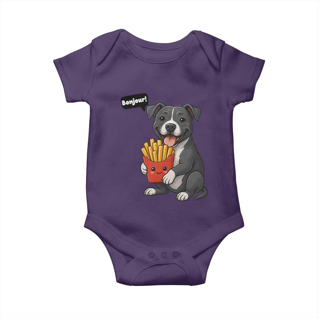 Funny Bonjour French Fries Baby Onesie Pitbull Dog Gift TS12 Purple Print Your Wear