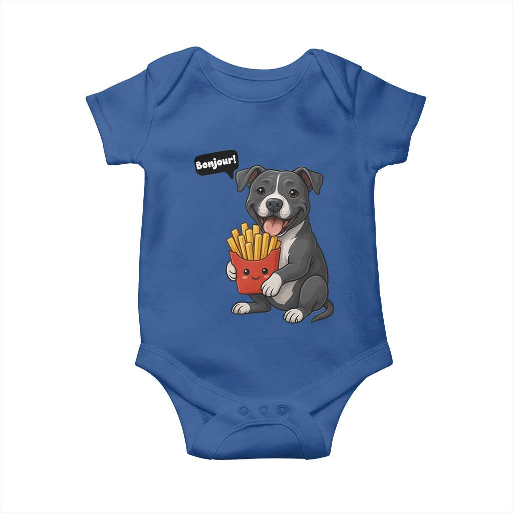 Funny Bonjour French Fries Baby Onesie Pitbull Dog Gift TS12 Royal Blue Print Your Wear