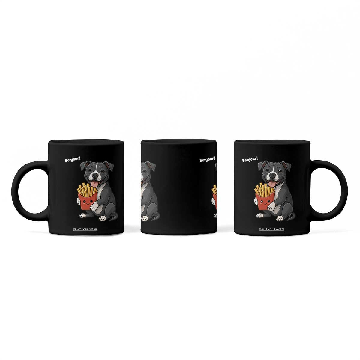 Funny Bonjour French Fries Coffee Mug Pitbull Dog Gift TS12 Print Your Wear