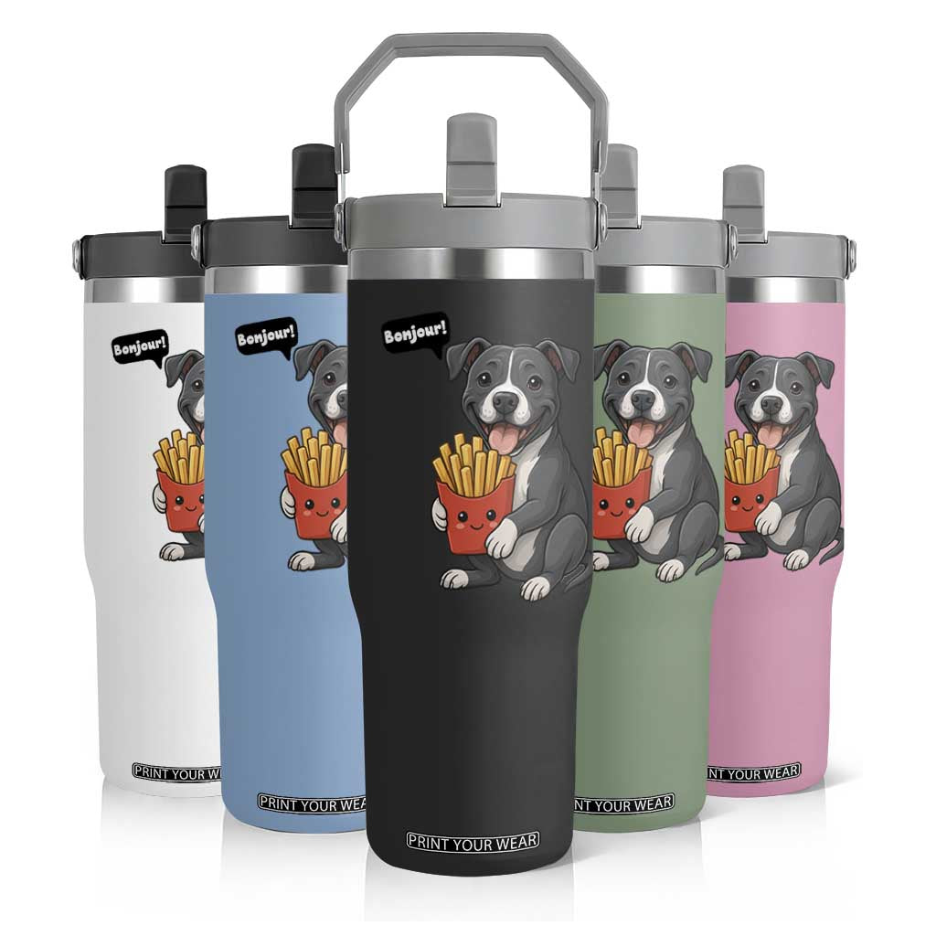 Funny Bonjour French Fries Flip Straw Tumbler Pitbull Dog Gift TS12 Print Your Wear