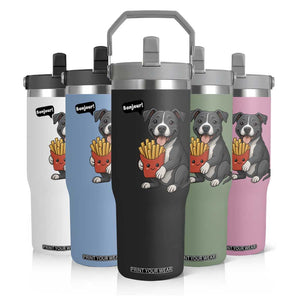 Funny Bonjour French Fries Flip Straw Tumbler Pitbull Dog Gift TS12 Print Your Wear