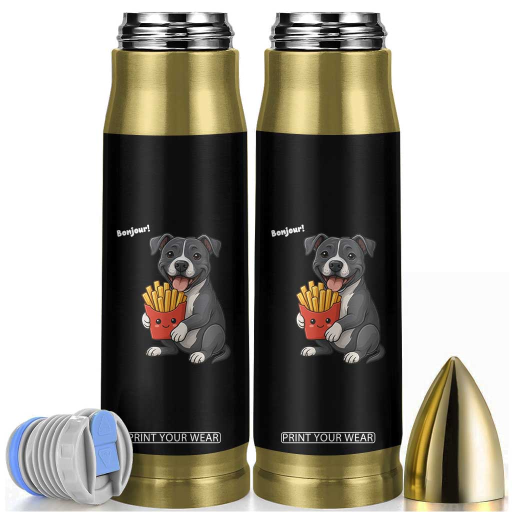 Funny Bonjour French Fries Bullet Tumbler Pitbull Dog Gift TS12 Black Print Your Wear