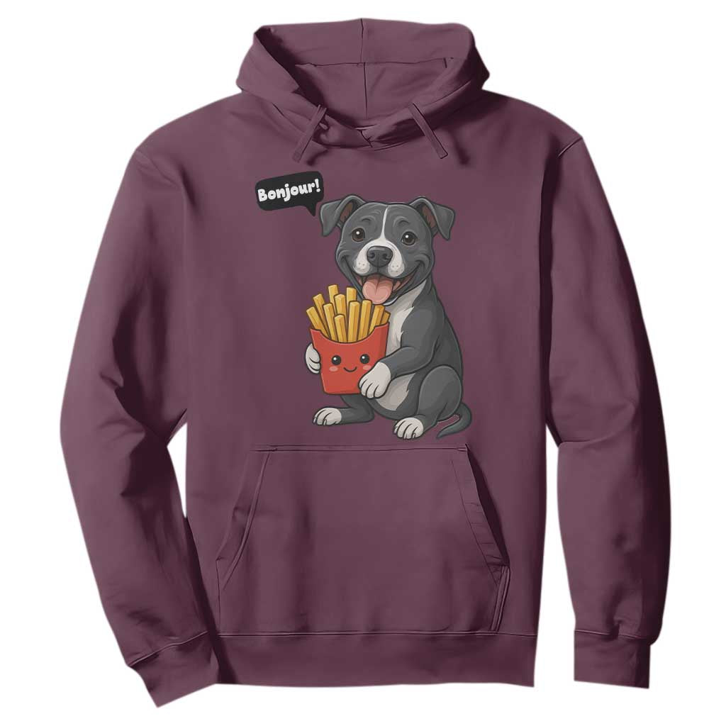 Funny Bonjour French Fries Hoodie Pitbull Dog Gift TS12 Maroon Print Your Wear