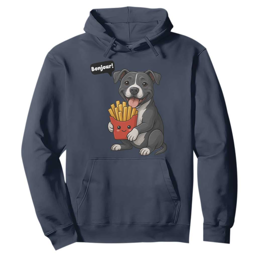 Funny Bonjour French Fries Hoodie Pitbull Dog Gift TS12 Navy Print Your Wear