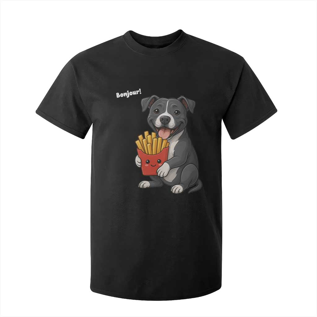 Funny Bonjour French Fries T Shirt For Kid Pitbull Dog Gift TS12 Black Print Your Wear