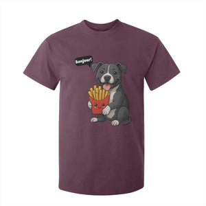 Funny Bonjour French Fries T Shirt For Kid Pitbull Dog Gift TS12 Maroon Print Your Wear