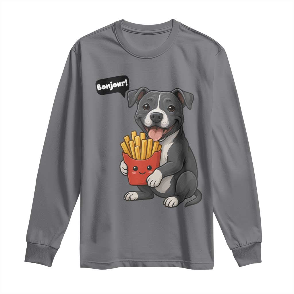 Funny Bonjour French Fries Long Sleeve Shirt Pitbull Dog Gift TS12 Charcoal Print Your Wear