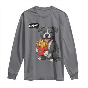 Funny Bonjour French Fries Long Sleeve Shirt Pitbull Dog Gift TS12 Charcoal Print Your Wear