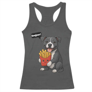 Funny Bonjour French Fries Racerback Tank Top Pitbull Dog Gift TS12 Dark Heather Print Your Wear