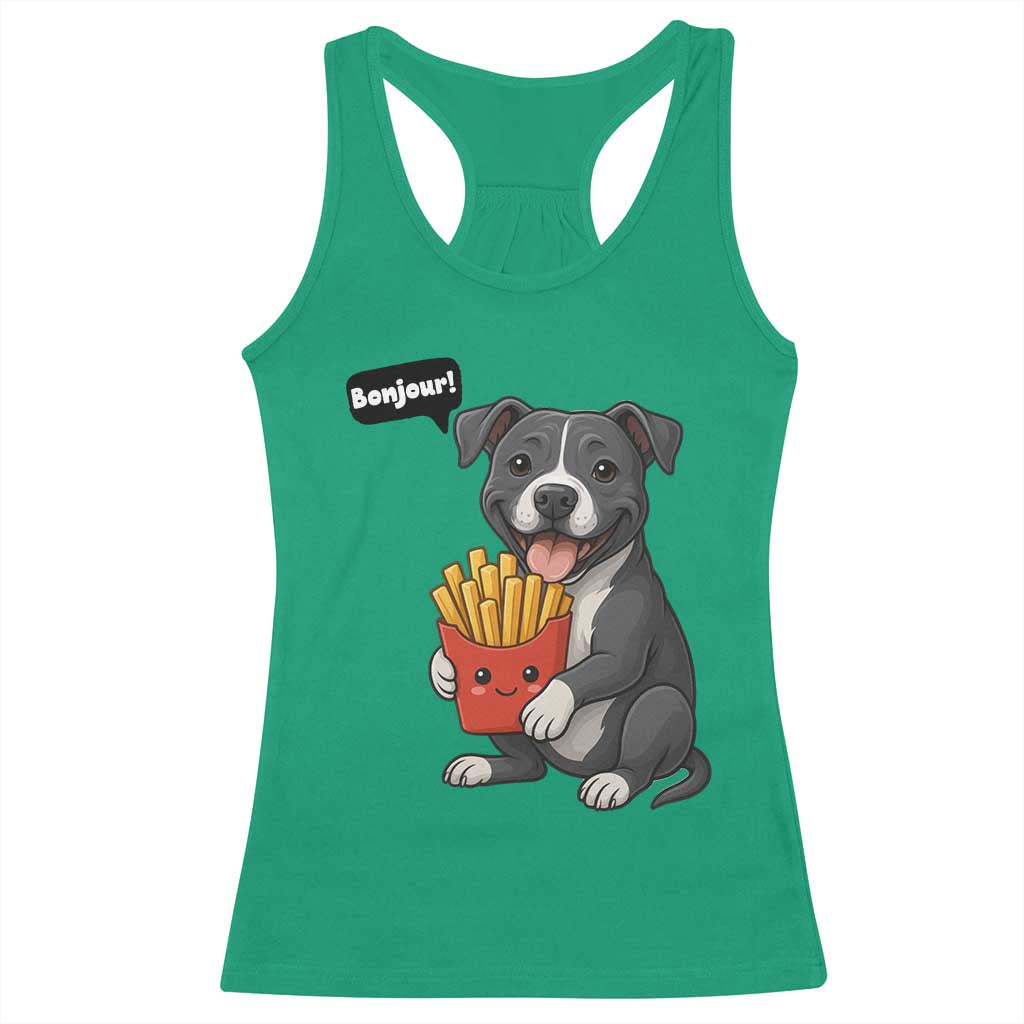 Funny Bonjour French Fries Racerback Tank Top Pitbull Dog Gift TS12 Irish Green Print Your Wear