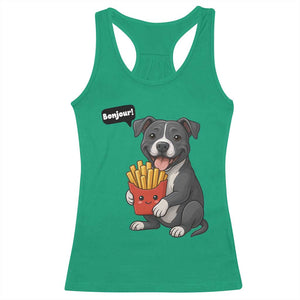 Funny Bonjour French Fries Racerback Tank Top Pitbull Dog Gift TS12 Irish Green Print Your Wear