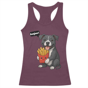 Funny Bonjour French Fries Racerback Tank Top Pitbull Dog Gift TS12 Maroon Print Your Wear