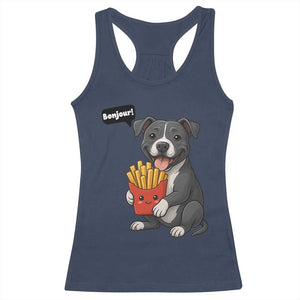 Funny Bonjour French Fries Racerback Tank Top Pitbull Dog Gift TS12 Navy Print Your Wear