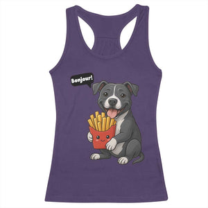 Funny Bonjour French Fries Racerback Tank Top Pitbull Dog Gift TS12 Purple Print Your Wear