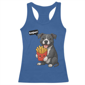 Funny Bonjour French Fries Racerback Tank Top Pitbull Dog Gift TS12 Royal Blue Print Your Wear
