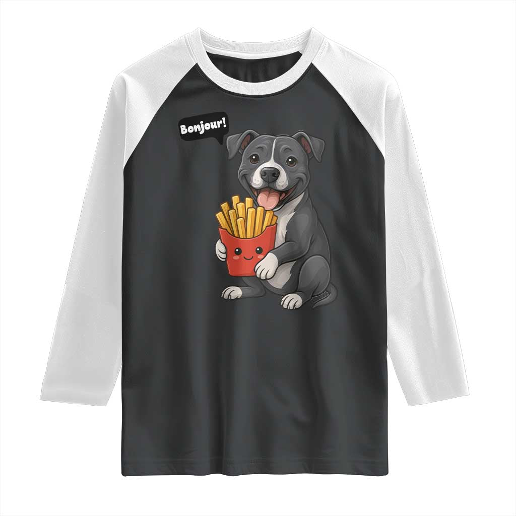 Funny Bonjour French Fries Raglan Shirt Pitbull Dog Gift TS12 Black White Print Your Wear