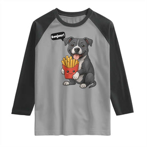Funny Bonjour French Fries Raglan Shirt Pitbull Dog Gift TS12 Sport Gray Black Print Your Wear