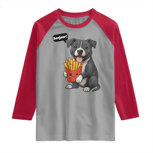Funny Bonjour French Fries Raglan Shirt Pitbull Dog Gift TS12 Sport Gray Red Print Your Wear