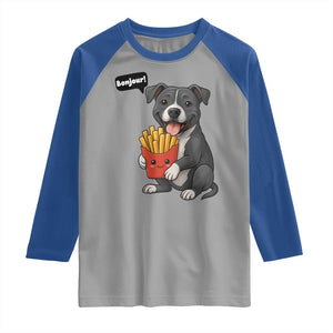 Funny Bonjour French Fries Raglan Shirt Pitbull Dog Gift TS12 Sport Gray Royal Print Your Wear