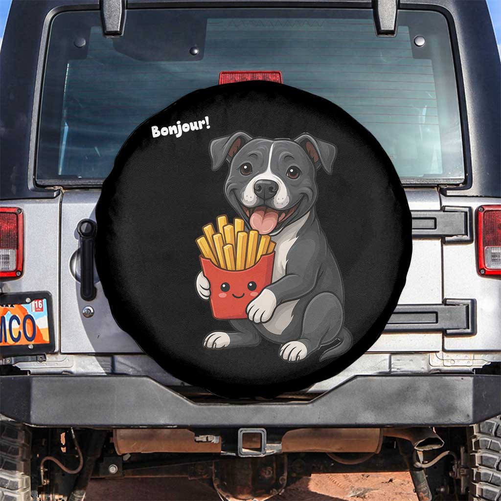 Funny Bonjour French Fries Spare Tire Cover Pitbull Dog Gift TS12 No hole Black Print Your Wear