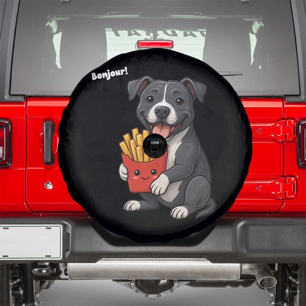 Funny Bonjour French Fries Spare Tire Cover Pitbull Dog Gift TS12 Black Print Your Wear