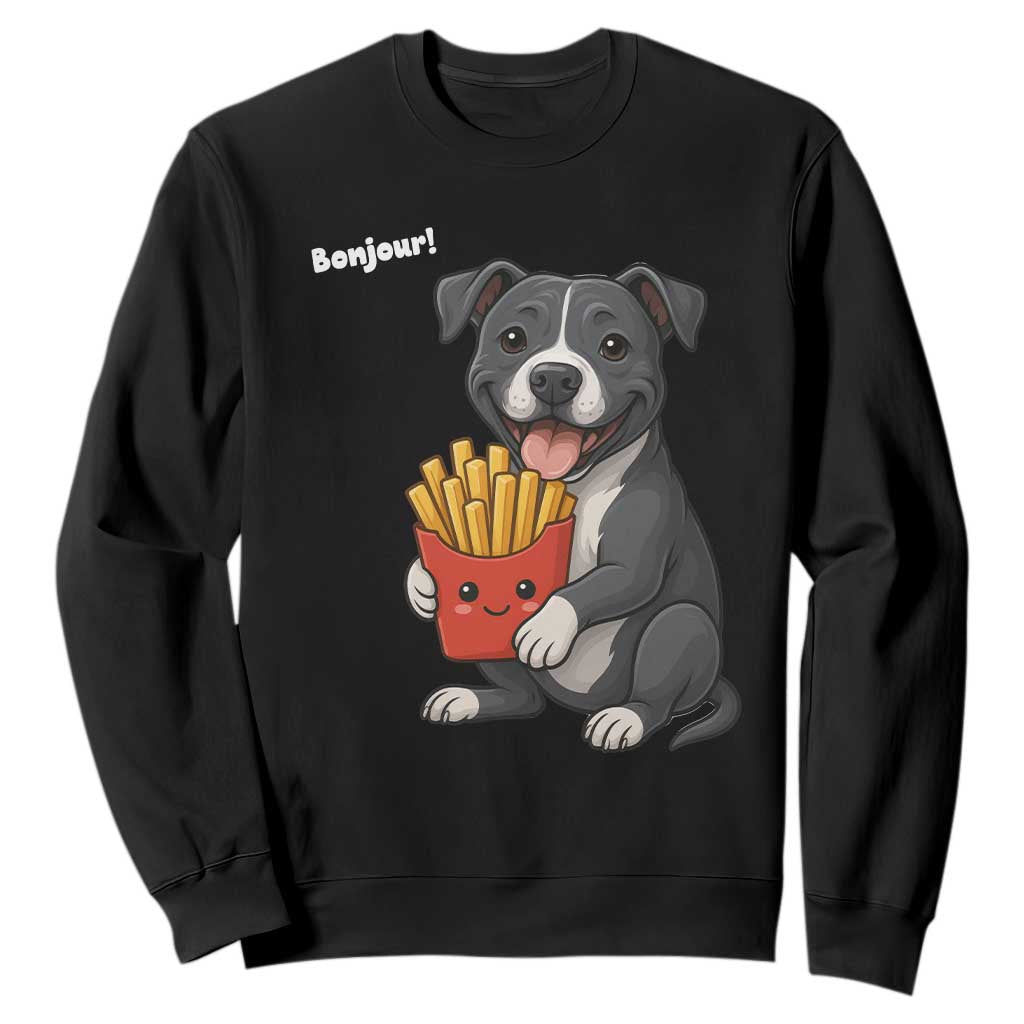 Funny Bonjour French Fries Sweatshirt Pitbull Dog Gift TS12 Black Print Your Wear