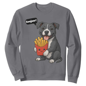 Funny Bonjour French Fries Sweatshirt Pitbull Dog Gift TS12 Charcoal Print Your Wear