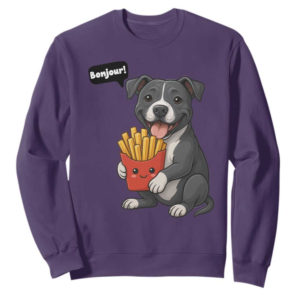 Funny Bonjour French Fries Sweatshirt Pitbull Dog Gift TS12 Purple Print Your Wear
