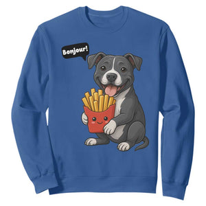 Funny Bonjour French Fries Sweatshirt Pitbull Dog Gift TS12 Royal Blue Print Your Wear