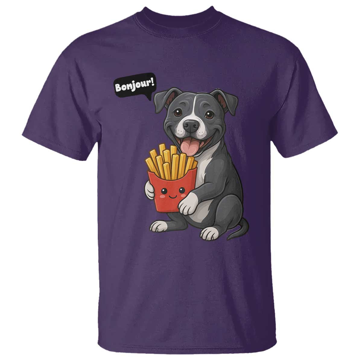 Funny Bonjour French Fries T Shirt Pitbull Dog Gift TS12 Purple Print Your Wear
