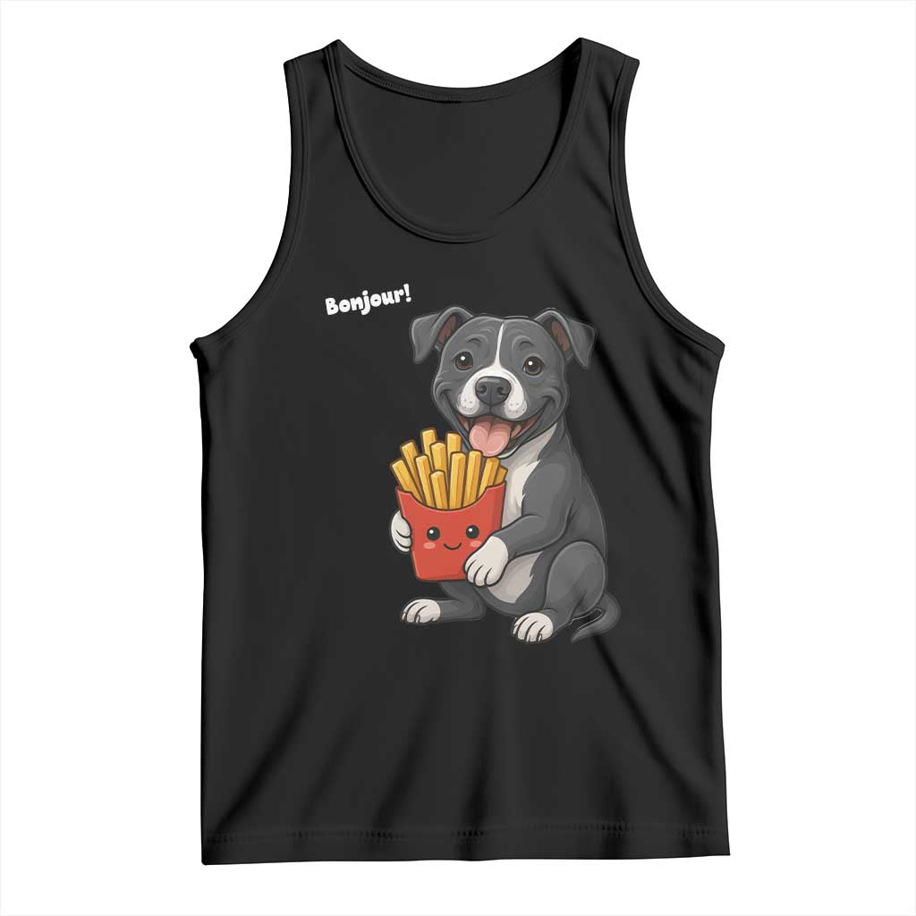 Funny Bonjour French Fries Tank Top Pitbull Dog Gift TS12 Black Print Your Wear