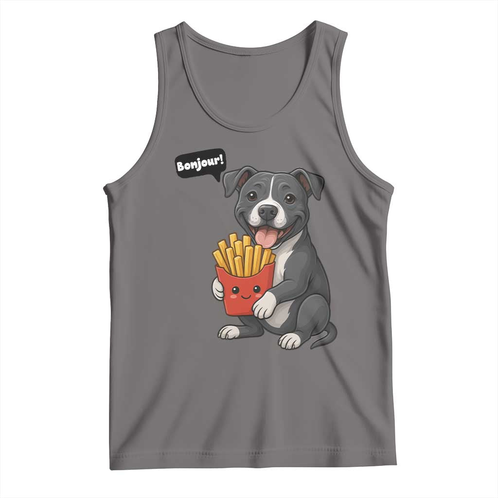 Funny Bonjour French Fries Tank Top Pitbull Dog Gift TS12 Deep Heather Print Your Wear