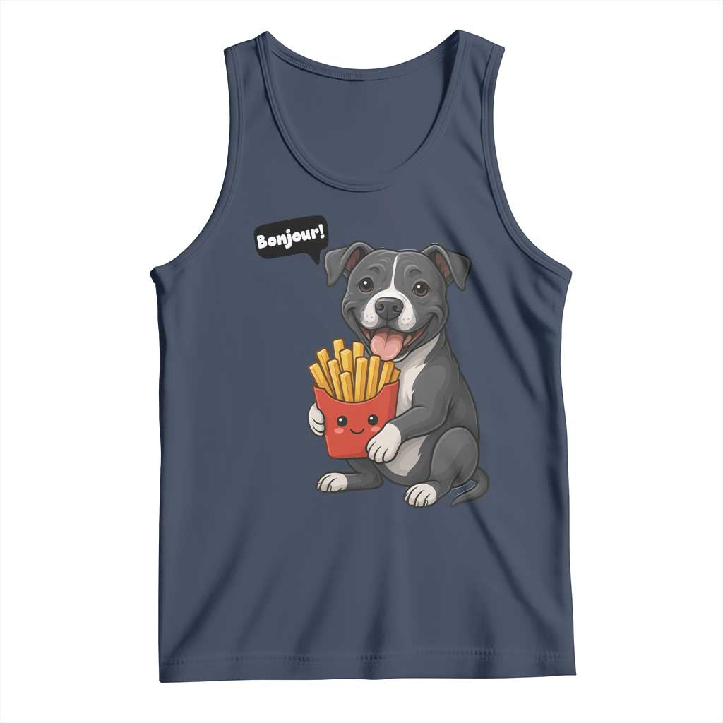Funny Bonjour French Fries Tank Top Pitbull Dog Gift TS12 Navy Print Your Wear