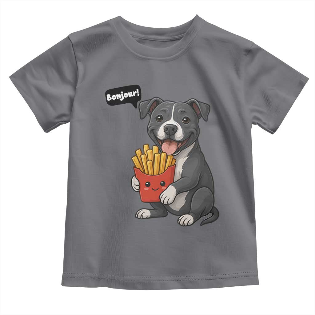 Funny Bonjour French Fries Toddler T Shirt Pitbull Dog Gift TS12 Charcoal Print Your Wear