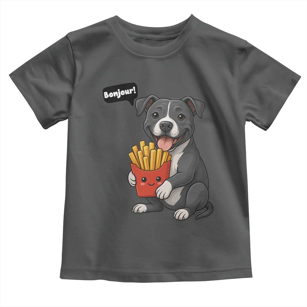 Funny Bonjour French Fries Toddler T Shirt Pitbull Dog Gift TS12 Dark Heather Print Your Wear