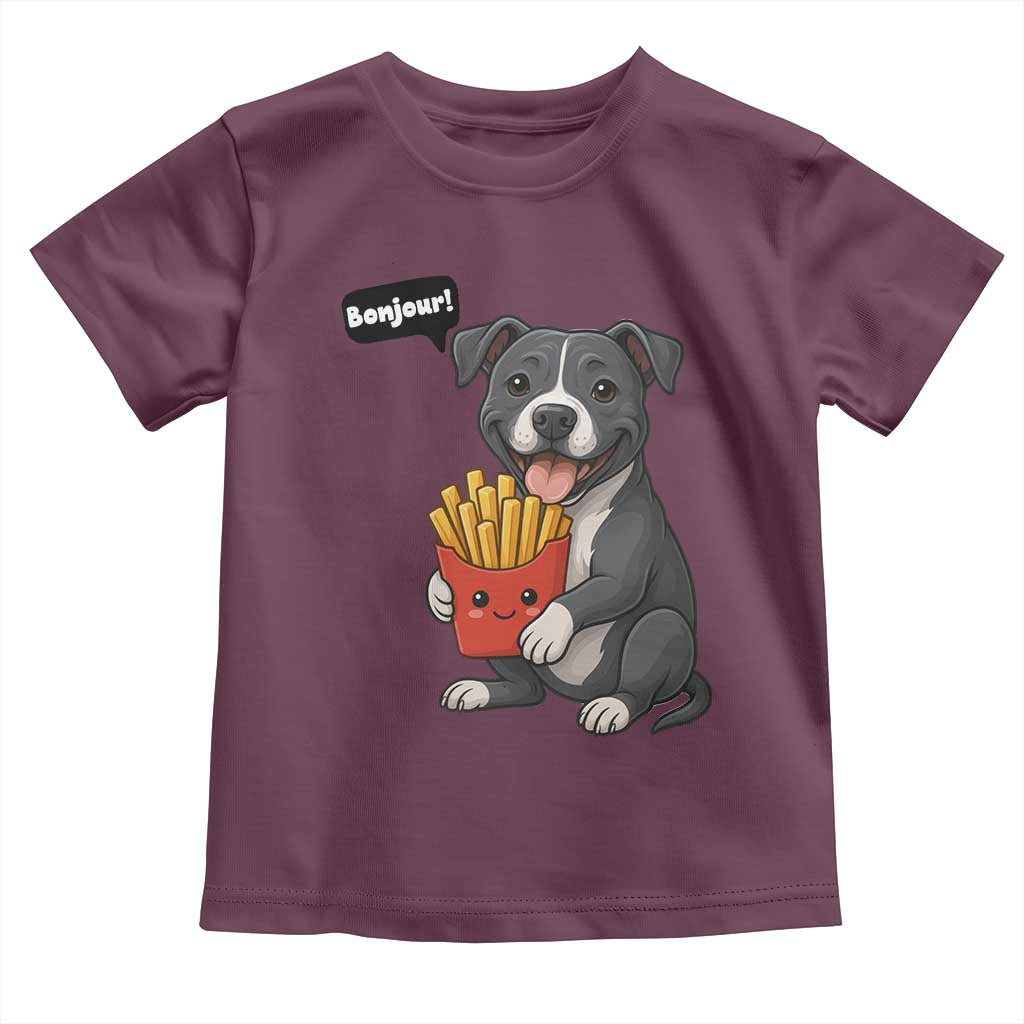 Funny Bonjour French Fries Toddler T Shirt Pitbull Dog Gift TS12 Maroon Print Your Wear